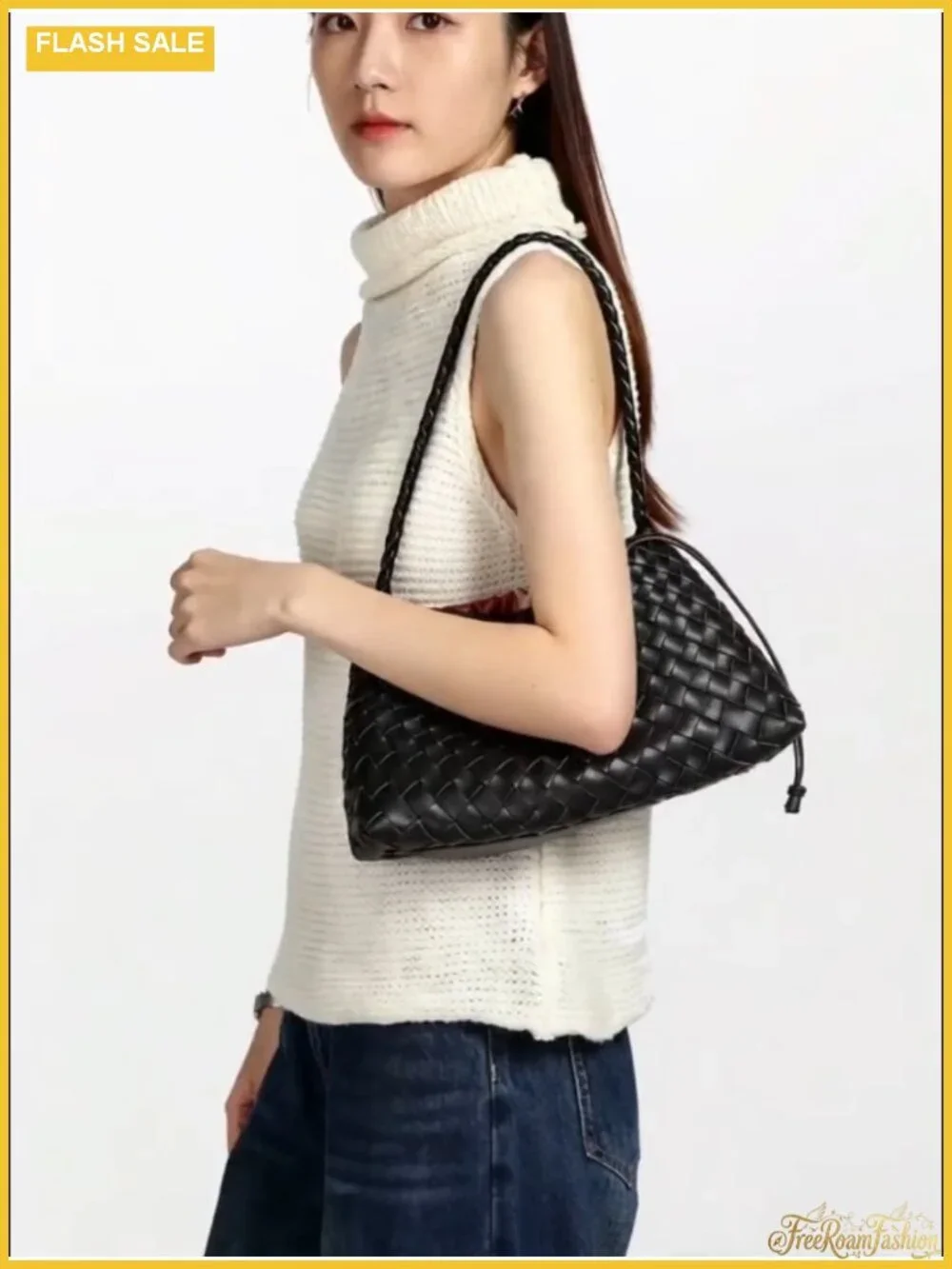 Hand-Woven Faux Leather Slouchy Hobo Shoulder Bag with Detachable Pouch